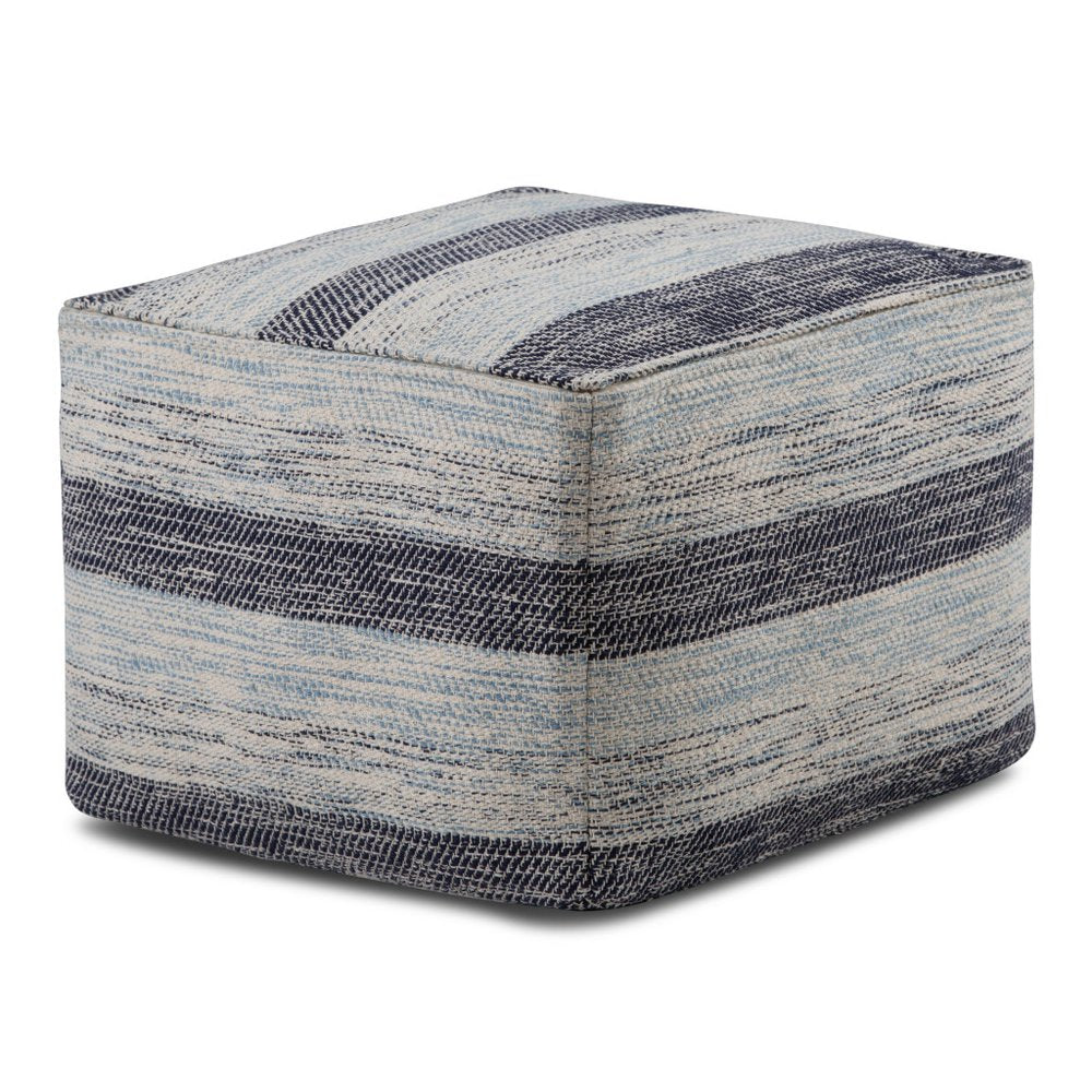 18" Blue Cotton Striped Pouf Ottoman HomeRoots