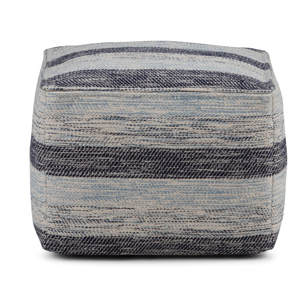 18" Blue Cotton Striped Pouf Ottoman — view 2