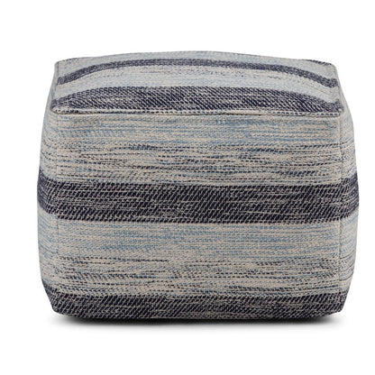 18" Blue Cotton Striped Pouf Ottoman HomeRoots