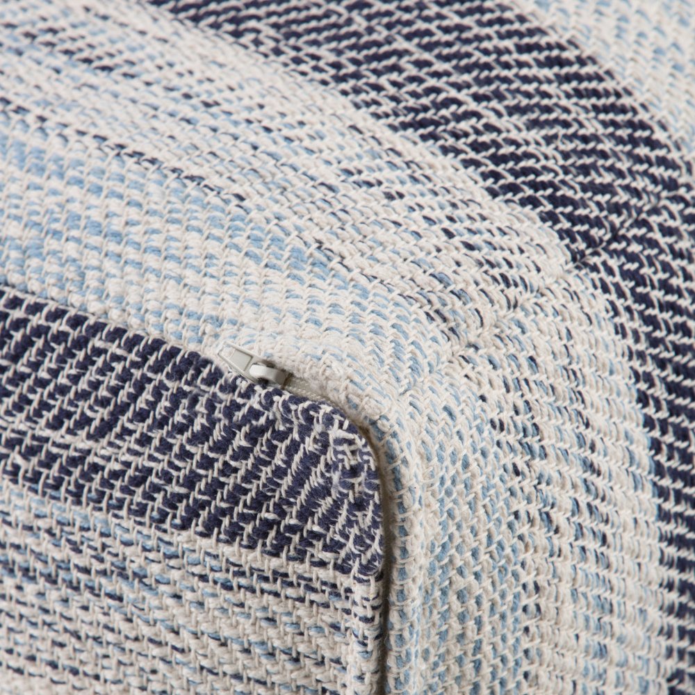 18" Blue Cotton Striped Pouf Ottoman HomeRoots