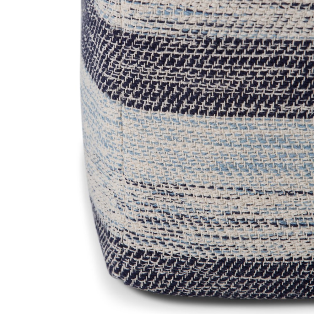 18" Blue Cotton Striped Pouf Ottoman HomeRoots