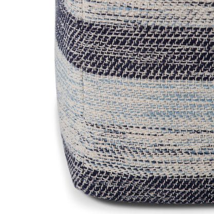 18" Blue Cotton Striped Pouf Ottoman HomeRoots