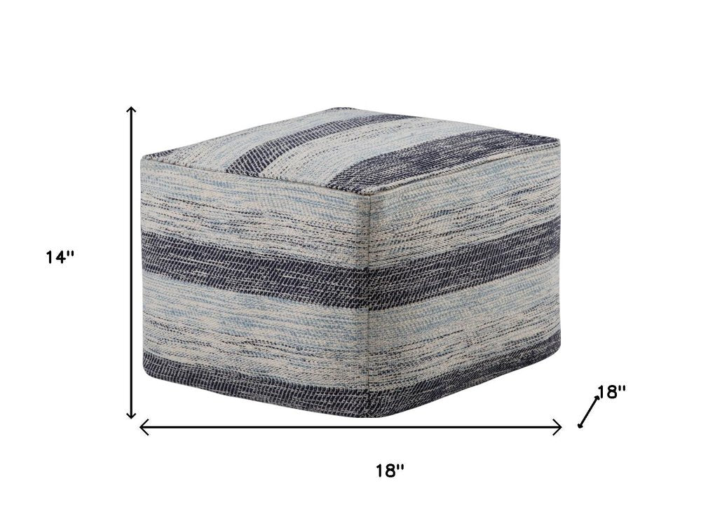 18" Blue Cotton Striped Pouf Ottoman HomeRoots