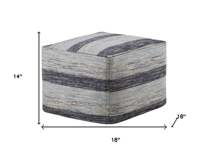 18" Blue Cotton Striped Pouf Ottoman HomeRoots