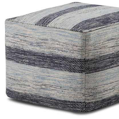 18" Blue Cotton Striped Pouf Ottoman HomeRoots