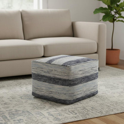 18" Blue Cotton Striped Pouf Ottoman HomeRoots