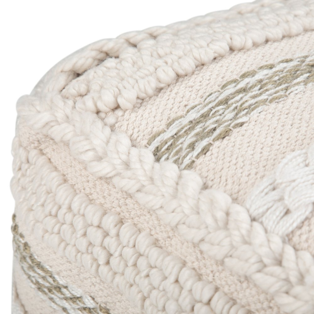 18" Beige Brown and White Cotton Striped Pouf Ottoman — view 3