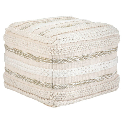 18" Beige Brown and White Cotton Striped Pouf Ottoman HomeRoots