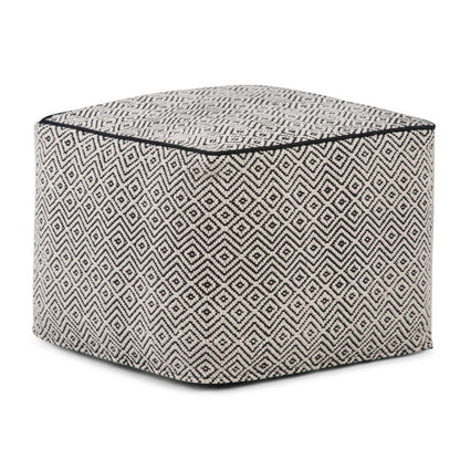 18" Black and White Cotton Geometric Pouf Ottoman HomeRoots