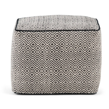18" Black and White Cotton Geometric Pouf Ottoman HomeRoots