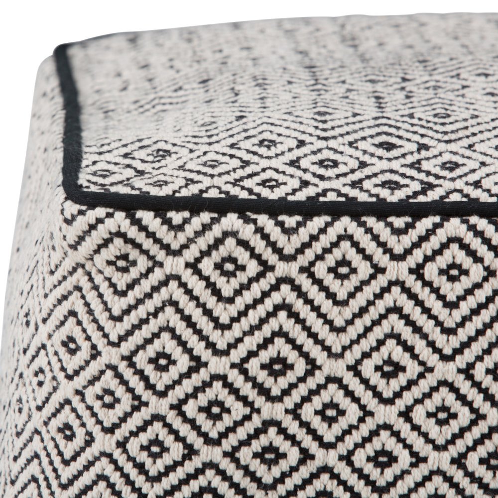 18" Black and White Cotton Geometric Pouf Ottoman HomeRoots