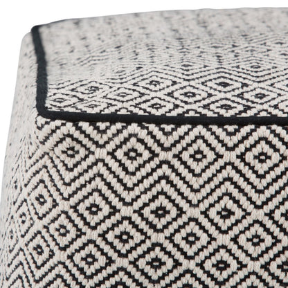 18" Black and White Cotton Geometric Pouf Ottoman HomeRoots