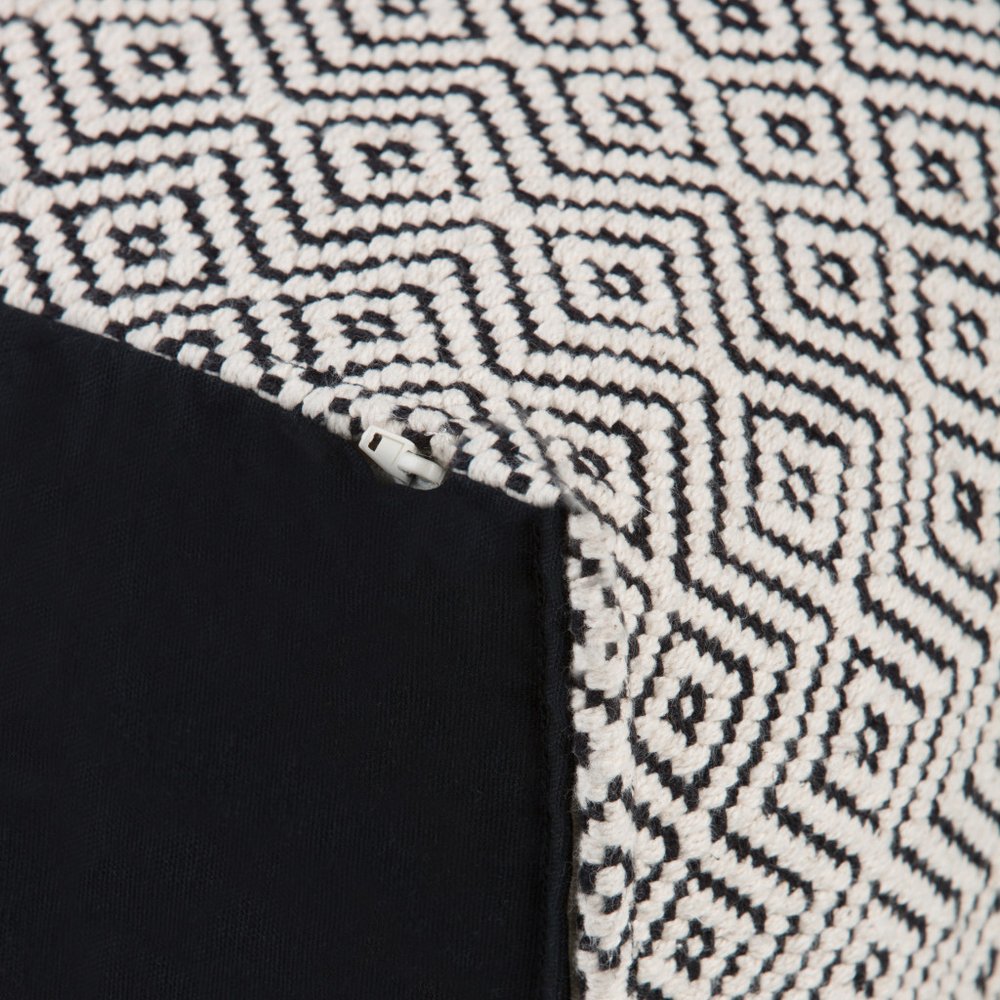 18" Black and White Cotton Geometric Pouf Ottoman HomeRoots