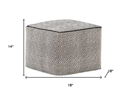 18" Black and White Cotton Geometric Pouf Ottoman HomeRoots