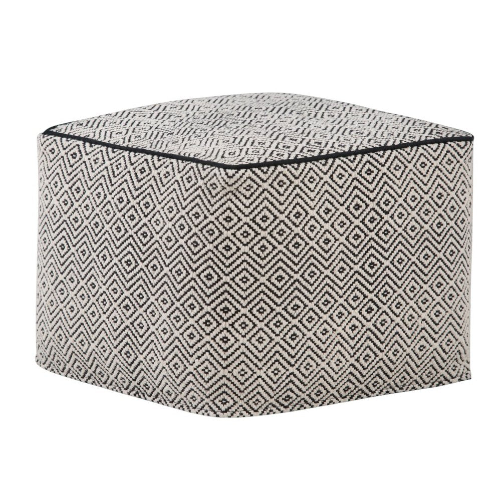 18" Black and White Cotton Geometric Pouf Ottoman HomeRoots