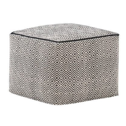 18" Black and White Cotton Geometric Pouf Ottoman HomeRoots