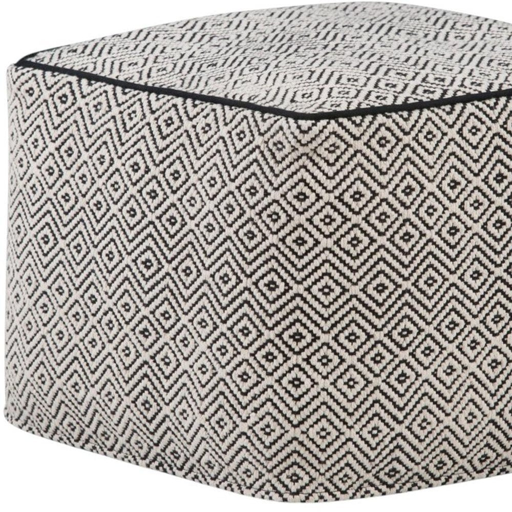 18" Black and White Cotton Geometric Pouf Ottoman HomeRoots
