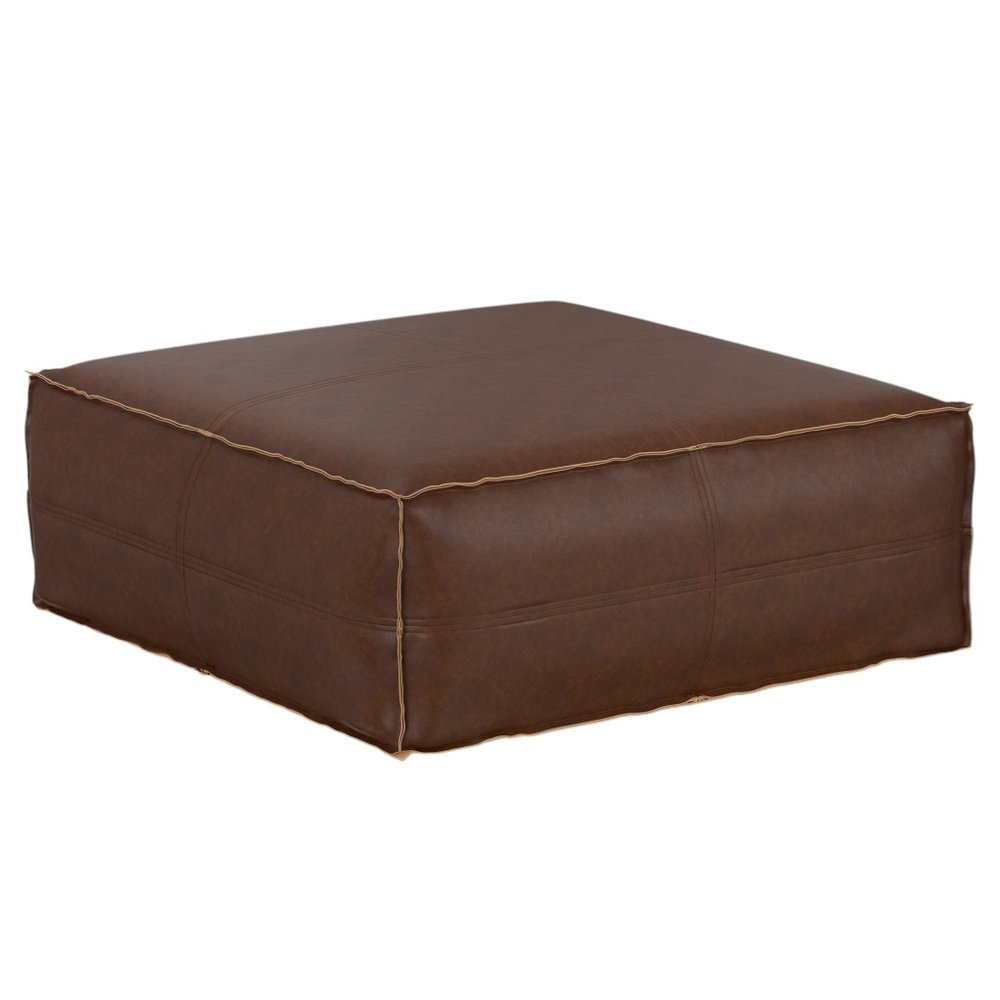 36" Brown Faux Leather Pouf Ottoman HomeRoots
