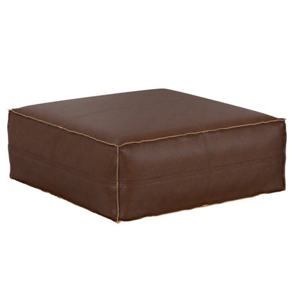 36" Brown Faux Leather Pouf Ottoman HomeRoots
