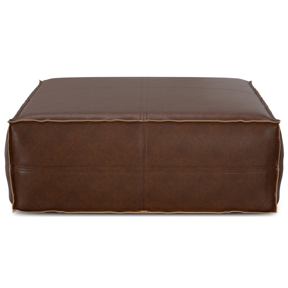 36" Brown Faux Leather Pouf Ottoman HomeRoots