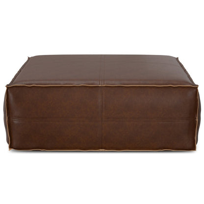 36" Brown Faux Leather Pouf Ottoman HomeRoots