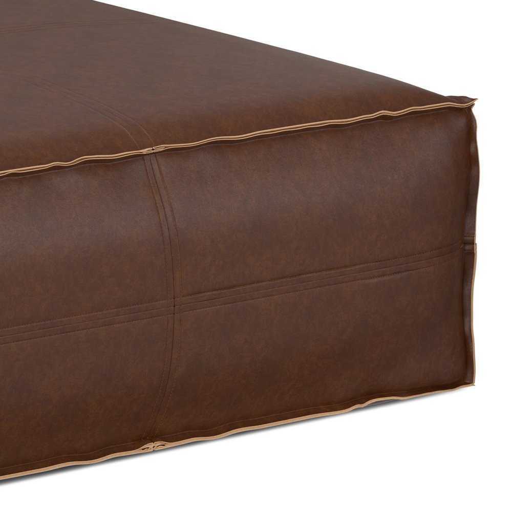 36" Brown Faux Leather Pouf Ottoman HomeRoots