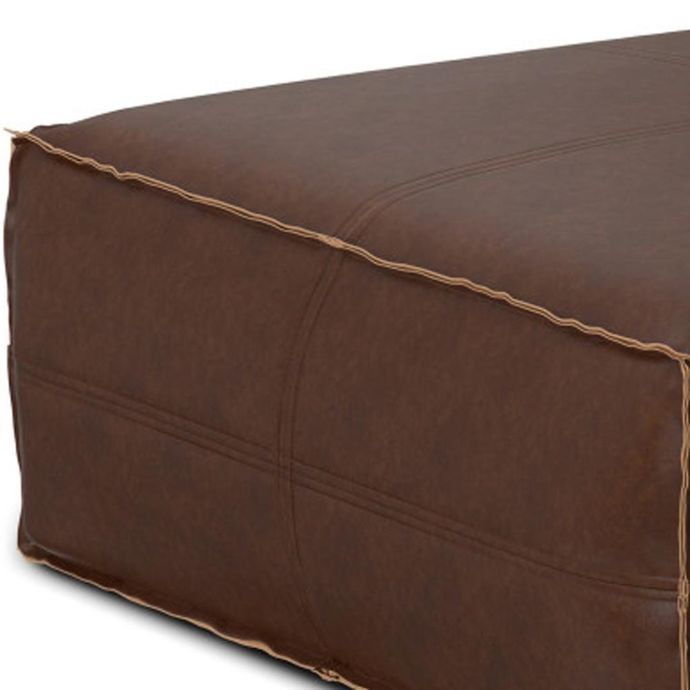 36" Brown Faux Leather Pouf Ottoman HomeRoots