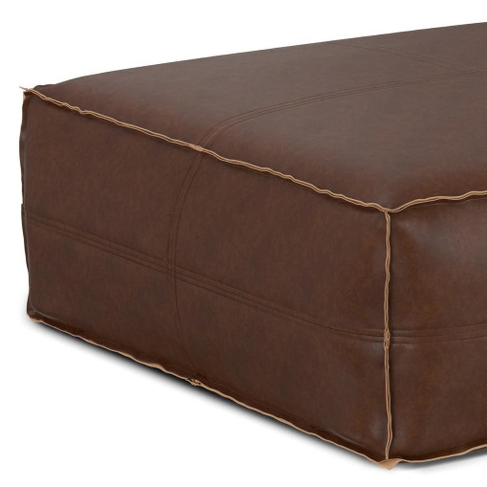 36" Brown Faux Leather Pouf Ottoman — view 5