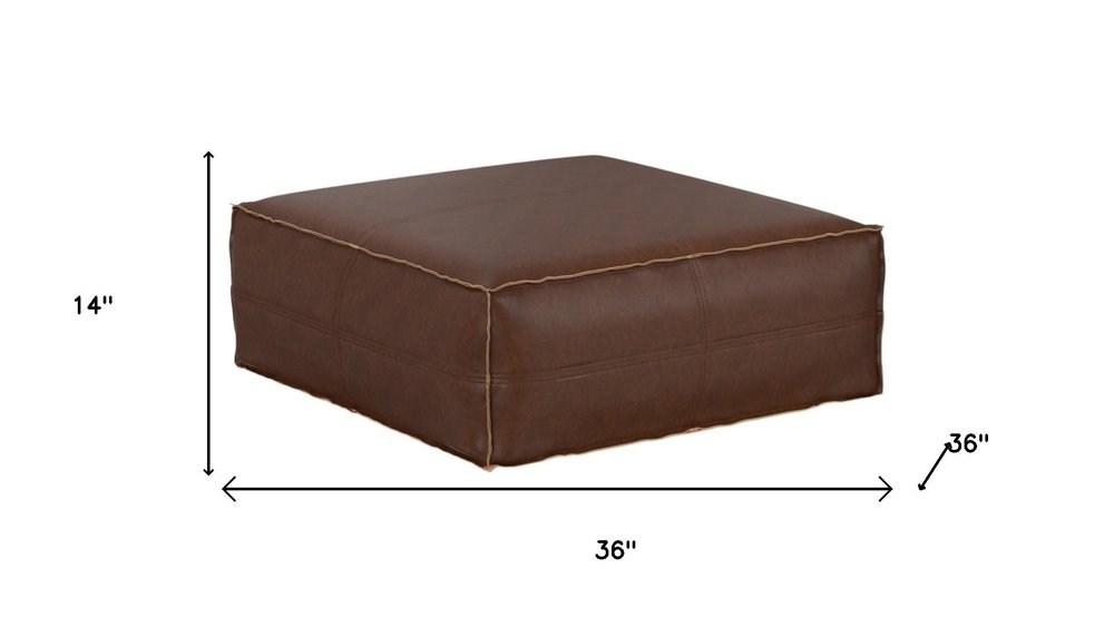 36" Brown Faux Leather Pouf Ottoman HomeRoots