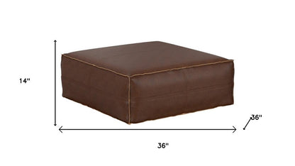 36" Brown Faux Leather Pouf Ottoman HomeRoots