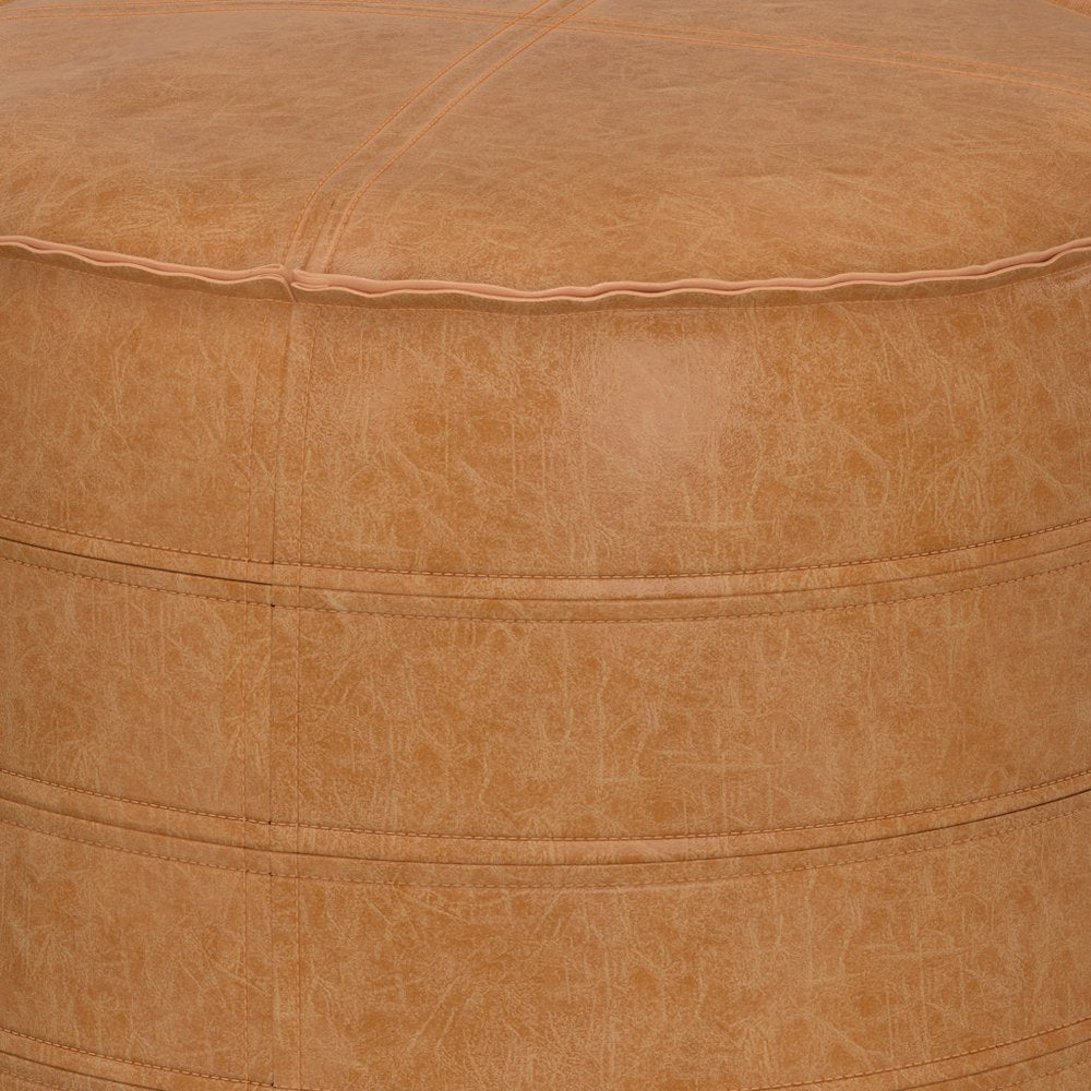 20" Brown Faux Leather Round Pouf Ottoman HomeRoots