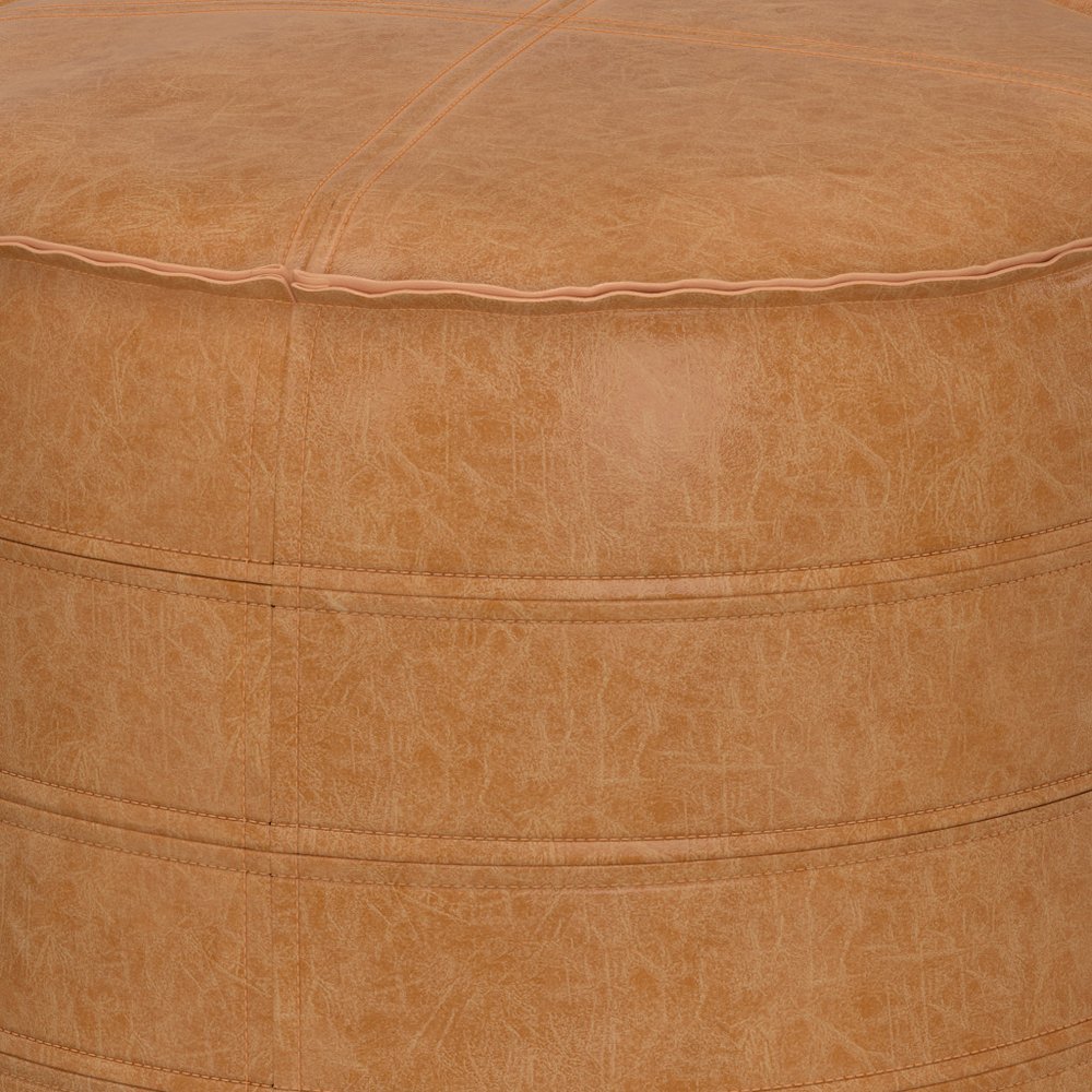 20" Brown Faux Leather Round Pouf Ottoman — view 2