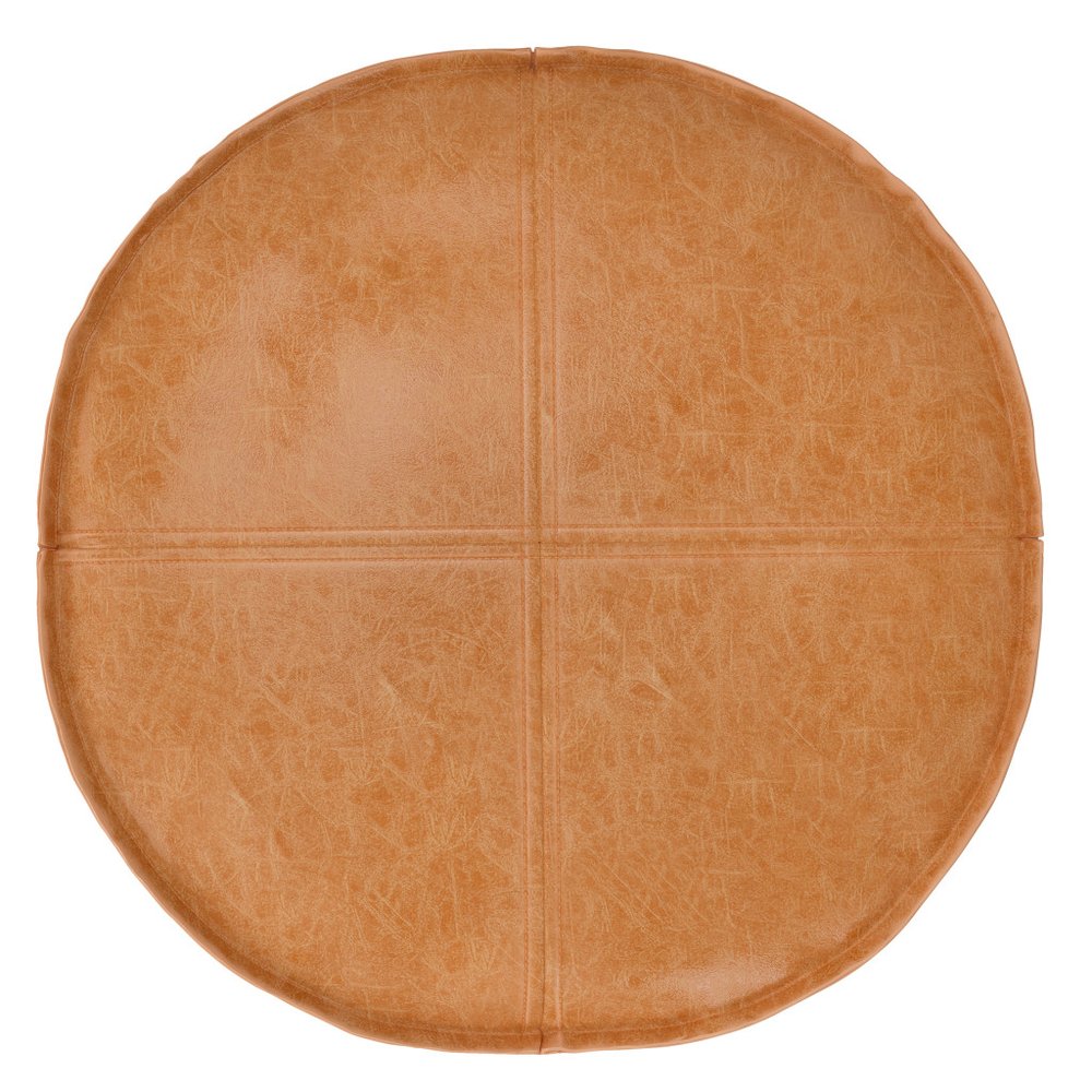 20" Brown Faux Leather Round Pouf Ottoman — view 3
