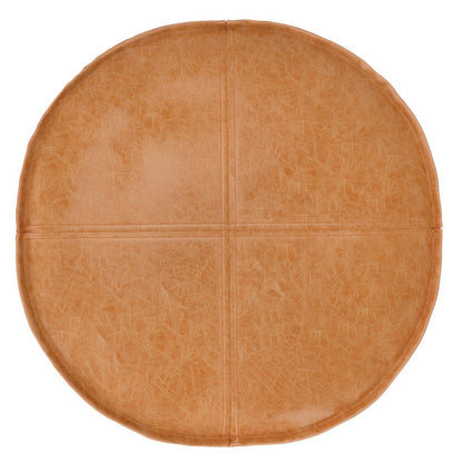 20" Brown Faux Leather Round Pouf Ottoman HomeRoots