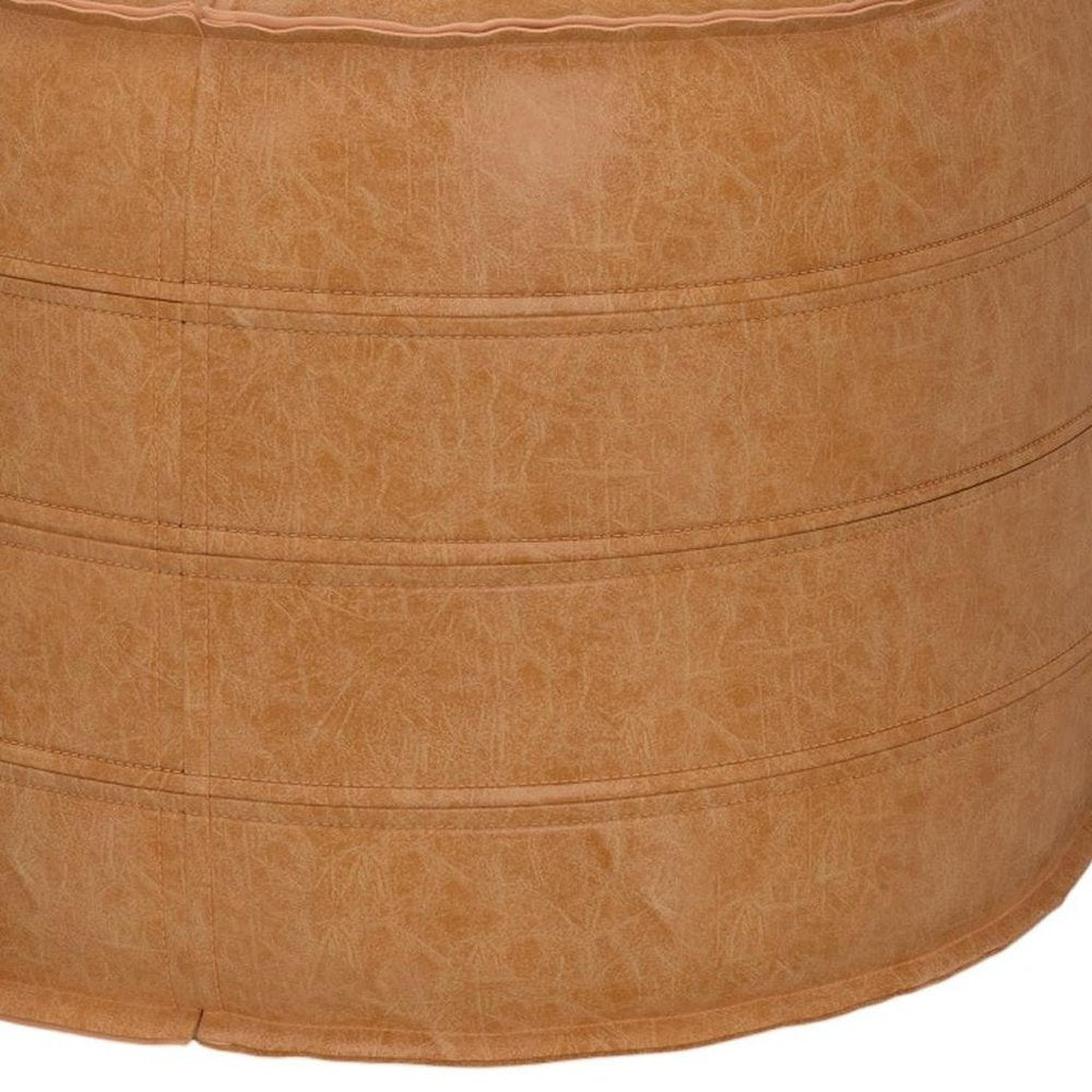 20" Brown Faux Leather Round Pouf Ottoman — view 8