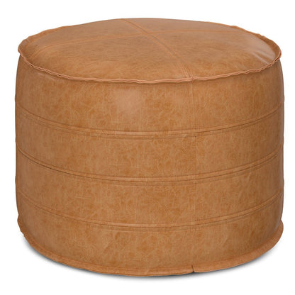 20" Brown Faux Leather Round Pouf Ottoman HomeRoots