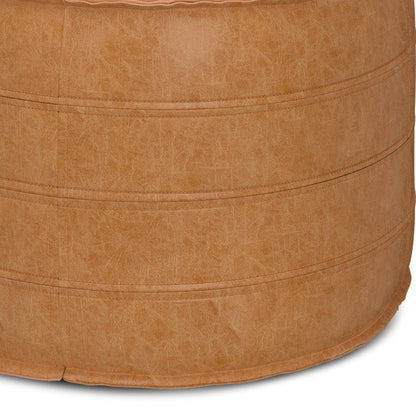 20" Brown Faux Leather Round Pouf Ottoman HomeRoots