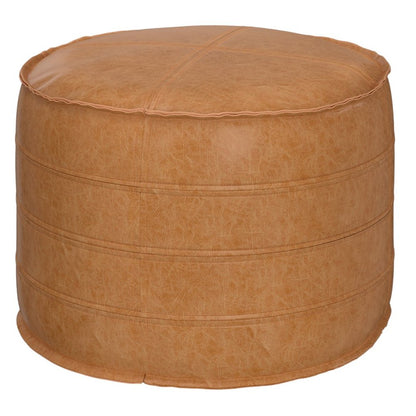 20" Brown Faux Leather Round Pouf Ottoman HomeRoots