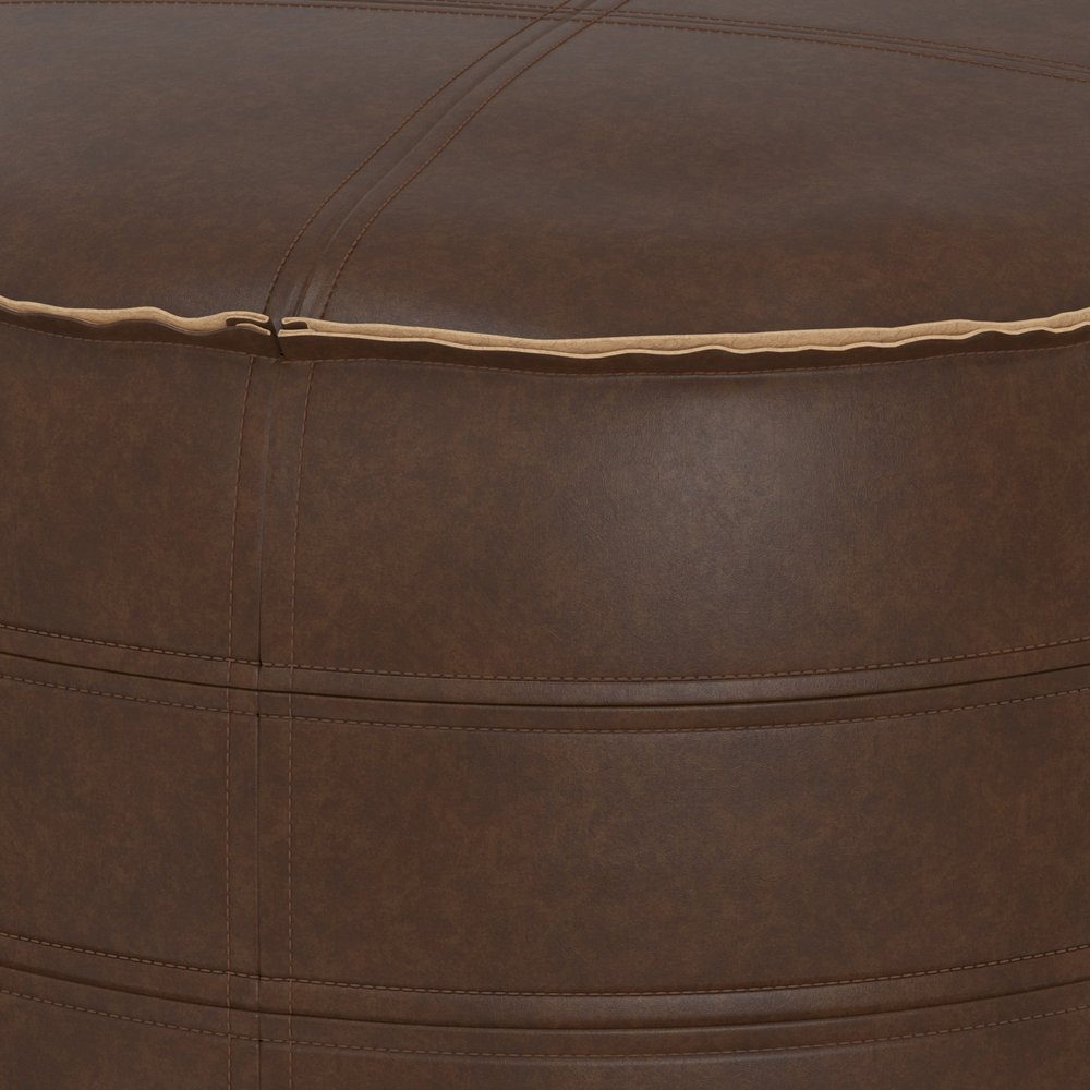 20" Brown Faux Leather Round Pouf Ottoman — view 11