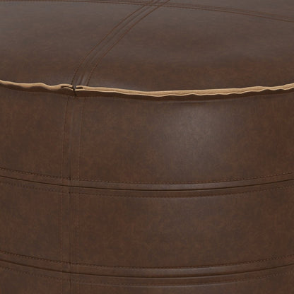 20" Brown Faux Leather Round Pouf Ottoman HomeRoots