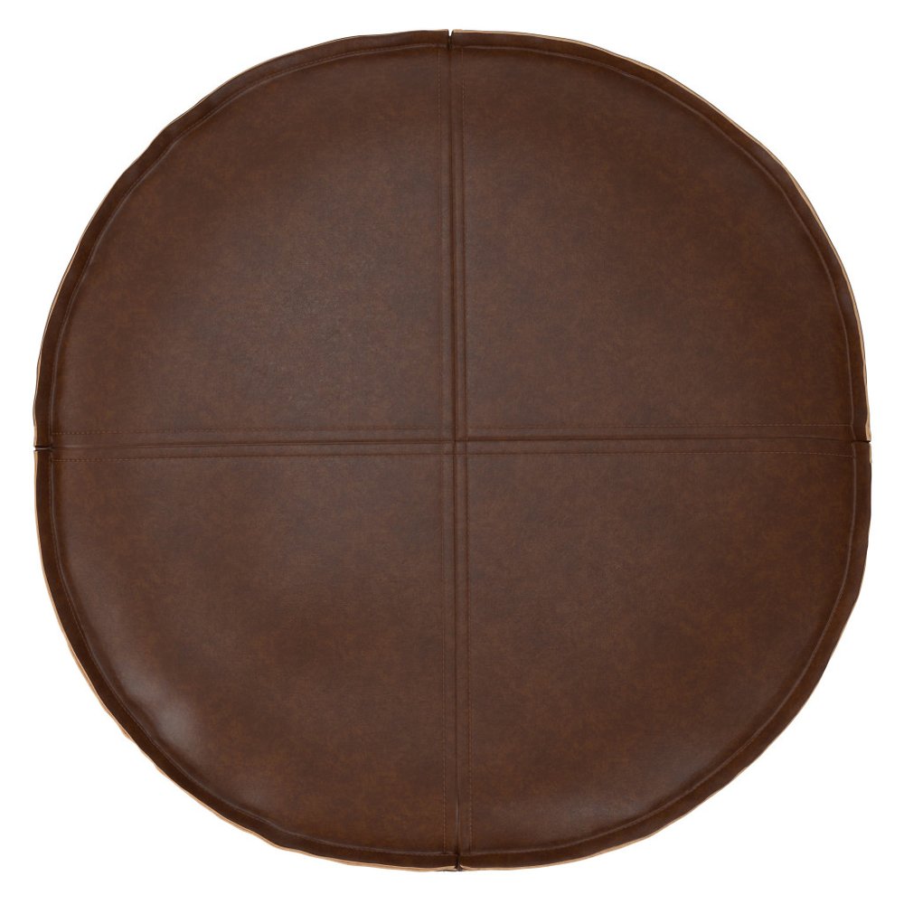 20" Brown Faux Leather Round Pouf Ottoman — view 12