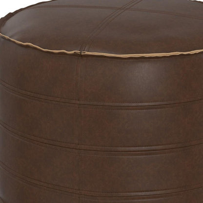 20" Brown Faux Leather Round Pouf Ottoman HomeRoots