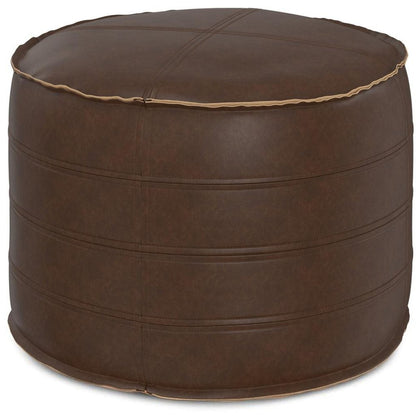 20" Brown Faux Leather Round Pouf Ottoman HomeRoots