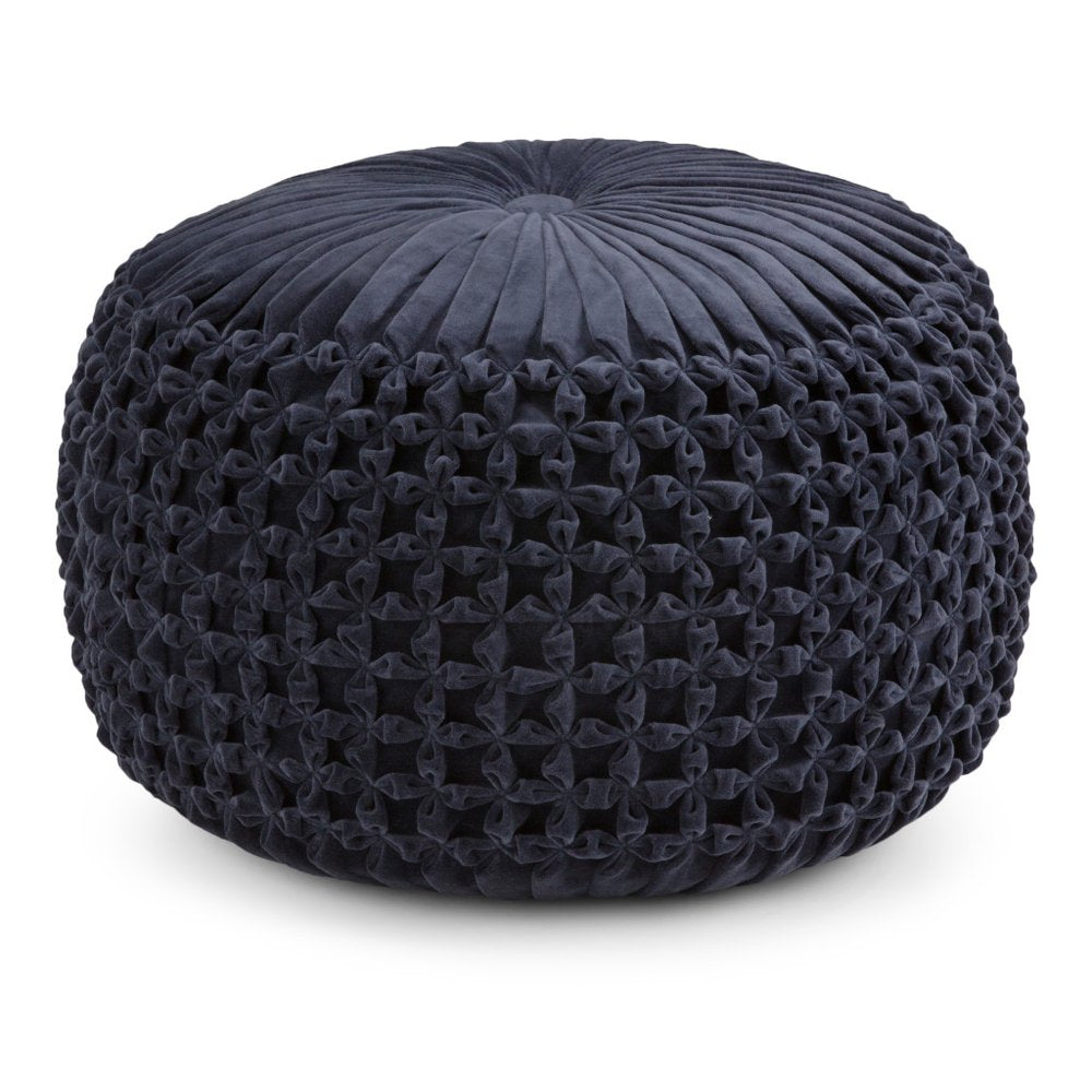 20" Teal Blue Velvet Tufted Round Pouf Ottoman HomeRoots