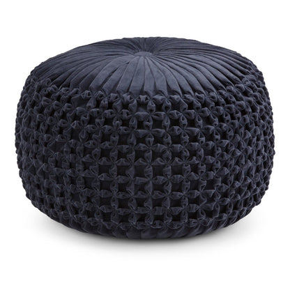 20" Teal Blue Velvet Tufted Round Pouf Ottoman HomeRoots