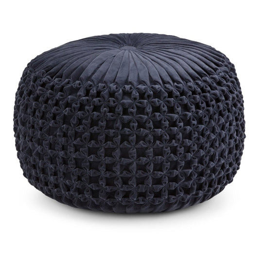 20" Navy Blue Velvet Tufted Round Pouf Ottoman