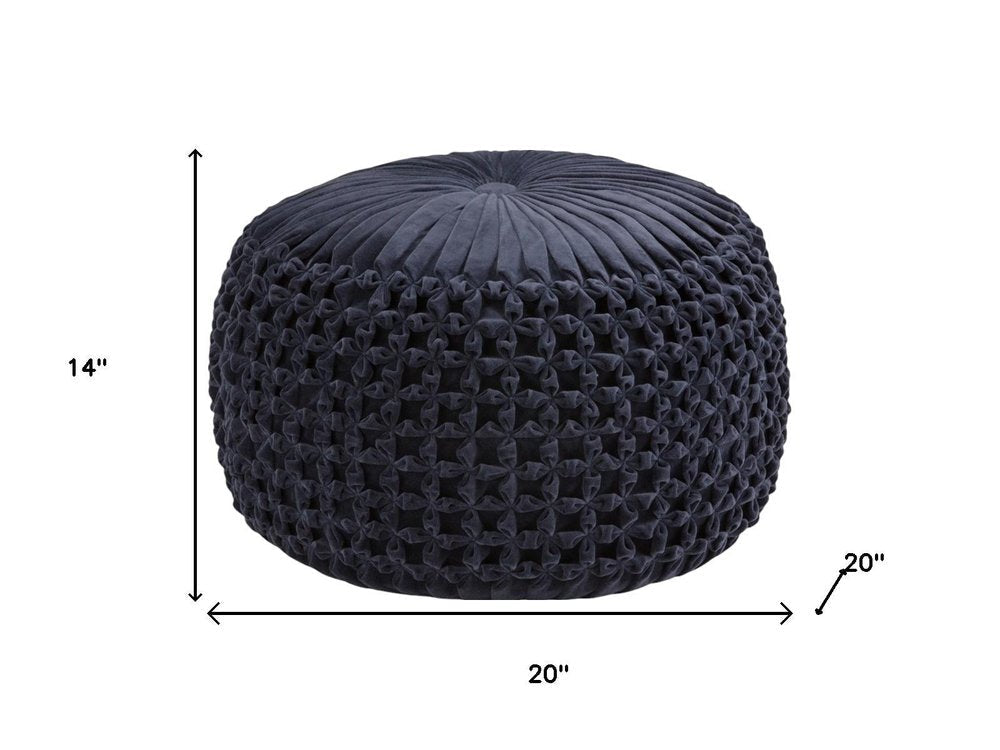20" Teal Blue Velvet Tufted Round Pouf Ottoman HomeRoots