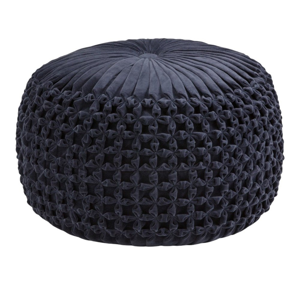 20" Teal Blue Velvet Tufted Round Pouf Ottoman HomeRoots