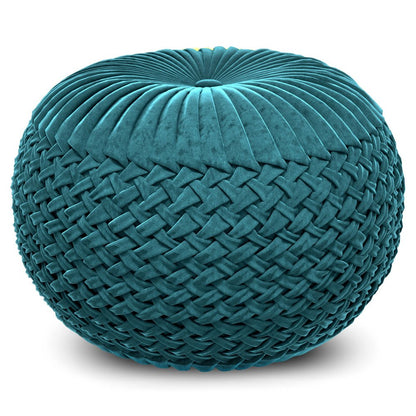 20" Teal Blue Velvet Tufted Round Pouf Ottoman HomeRoots