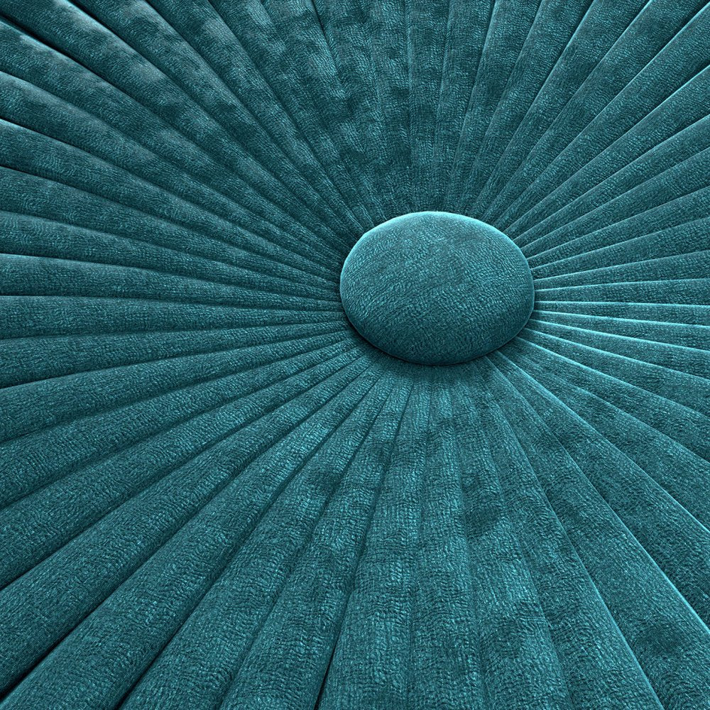 20" Teal Blue Velvet Tufted Round Pouf Ottoman HomeRoots